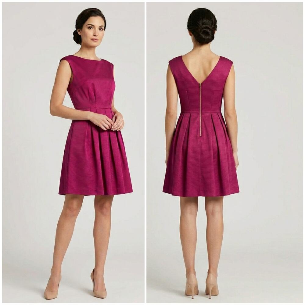Shoshanna Magenta Pleated Boat Neck Dress Sleeveless A-Line Cocktail Wedding 6